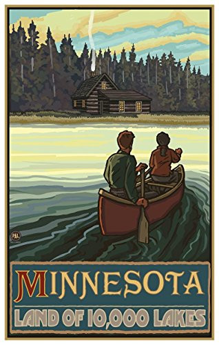 Northwest Art Mall Minnesota Lake Canoers Forest Cabin Travel Art Print Poster by Paul A. Lanquist (12" x 18")