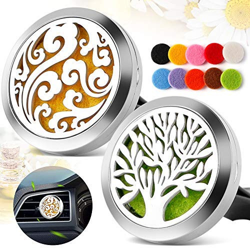 TT-Star 2PCS 30mm Car Diffusers Aromatherapy Essential Oil Diffuser Vent Clip - Cloud, Tree of Life Stainless Steel Locket