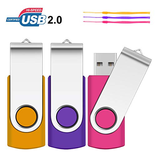 16GB USB Flash Drive, SRVR 3 Pack USB 2.0 Flash Drive Metal Swivel USB Memory Stick with LED Indicator, Fold Storage Thumb Drives Jump Drive with Lanyards (3 Mixed Color)
