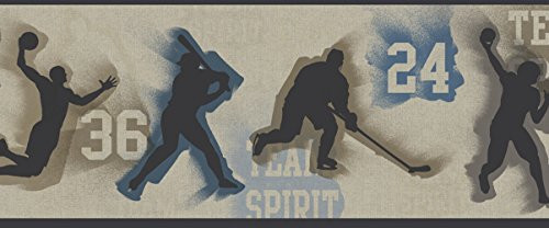 Chesapeake TOT46301B Glavine Grey Sports Figures Toss Wallpaper Border