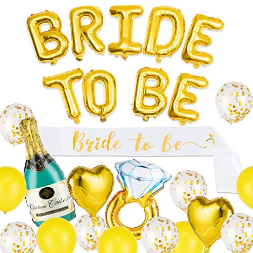 Bachelorette Party Decorations Kit - Bridal Shower Decorations Supplies - Bride to Be Balloon, Bride to Be Sash, Champagne Foil, Ring Foil, Heart Balloon and Gold Balloon Bachelorette Party Decorations Kit - Bridal Shower Decorations Supplies - Bride to Be Balloon, Bride to Be Sash, Champagne Foil, Ring Foil, Heart Balloon and Gold Balloon