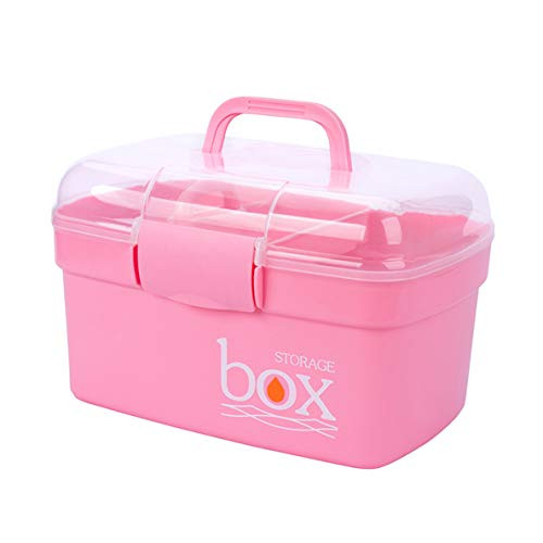 Kinsorcai 11'' Plastic Storage Box with Removable Tray, Multipurpose Organizer and Storage Case for Art Craft and Cosmetic (Pink)