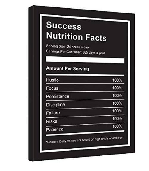 Success Nutrition Facts Canvas Art -Motivational Inspirational Entrepreneur Quotes Poster Print -Modern Picture Painting Framed for Living Room Office Wall Decor-12" x 16"