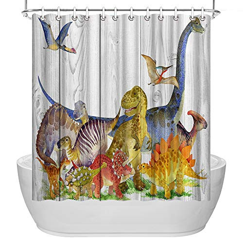 ArtBones Dinosaur Bathroom Shower Curtain Waterproof Polyester Fabric Animal Wildlife Kids Bathroom Decor Shower Curtain with Hooks 72x72inch (Dinosaur)