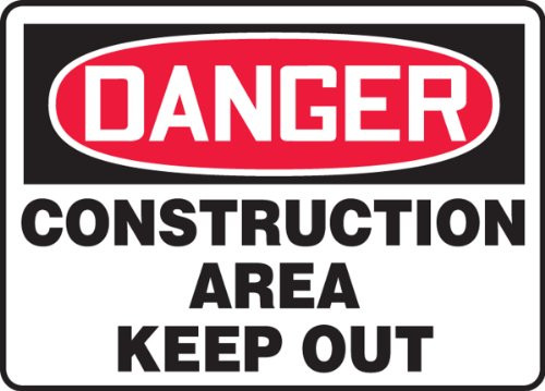Accuform "Danger Construction Area - Keep Out" Safety Sign, Adhesive Vinyl, 10 x 14 Inches (MADM014VS),Red/Black on White