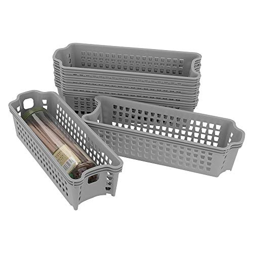Jandson Slim Plastic Basket, Small Grey Storage Basket Tray, 6 Packs