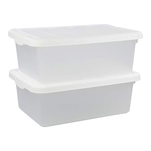Inhouse Clear Plastic Storage Box with White Lids, 14 Quart Latching Containers, Pack of 2