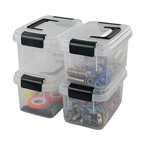 Dehouse 2 L Plastic Mini Storage Latch Box, Clear, 4 Packs