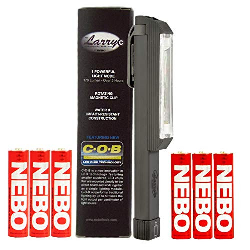 NEBO Larry C Grey 170 Lumens C-O-B LED Work light Flashlight 6352 w/ 6 Nebo AAA Batteries