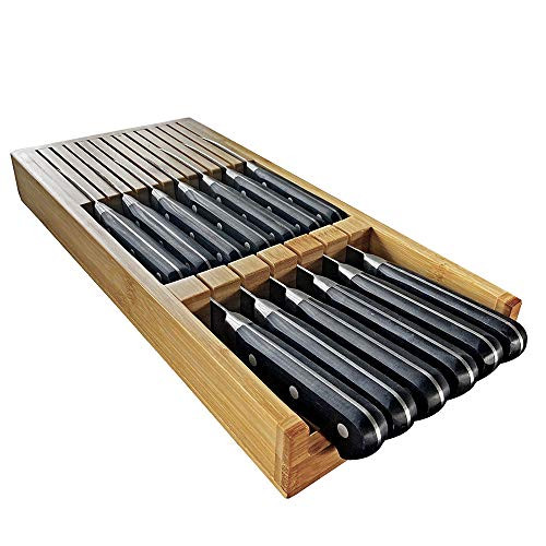 Simhoo In-Drawer Bamboo Knife Block Storage Holder Wood Knife dock Short and long Size Knife Drawer Organizer Tray Insert(without knife)
