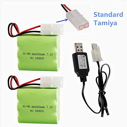 7.2V 2400mAh Rechargeable Ni-MH Battery AA Battery Pack with Standard Tamiya Connector for RC Car RC Truck Household Appliances 2 Pack with USB Charger