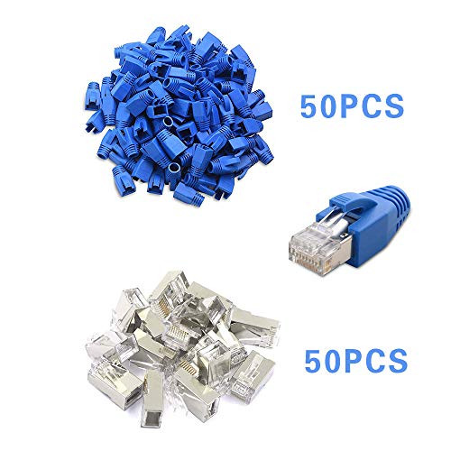 CAT6 Metal Shield RJ45 Coupler Network Plug 8P8C Connector Modular Network Plug Connector with Plastic Cover (50 Pack) (2)