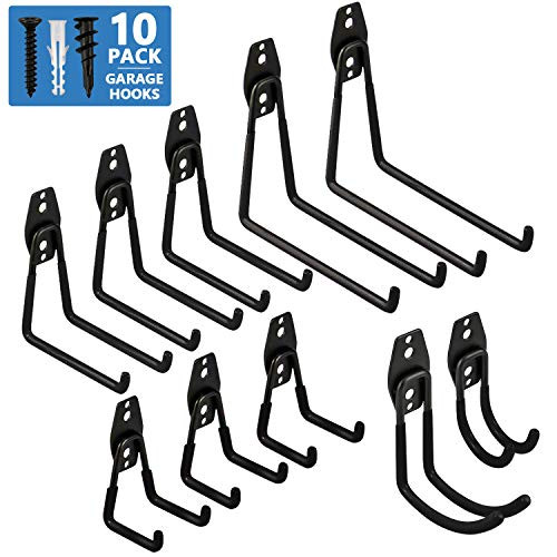 AOLEBA Garage Storage Hooks, 10 Packs Garage Storage Utility Double Hooks for Heavy Duty Garage Storage Organizing Power Tools, Ladders, Bulk Items, Bikes, Ropes etc.