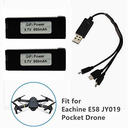 Upgrade 3.7V 850mAh LiPo Battery High Capacity for Eachine E58 JY019 GD88 L800 S168 RC Quadcopter Drone Battery 2 Pack with USB Charger