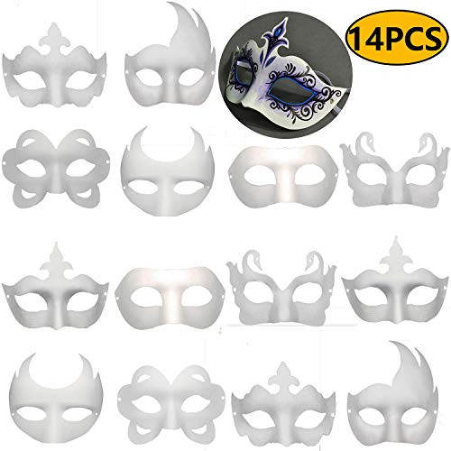 14 PCS DIY White Masks Paper Half Face Masquerade Masks Craft Mardi Gras Mask Plain Mask Paintable Blank Birthday Party Mask