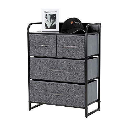 Kamiler 4-Drawer Dresser Storage, 3-Tier Organizer Tower Unit for Bedroom, Hallway, Entryway Closets - Sturdy Steel Frame, Wooden Top, Removable Fabric Bins