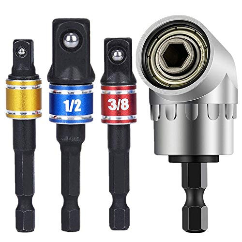 YiFox 3Pcs 1/4 3/8 1/2" Universal Socket Adapter Set,105 Degree Right Angle Screwdriver set Drill Hex Bit Socket Adapter,Impact Grade Driver Sockets Adapter Extension Set Drill Bit+Right Angle Drill