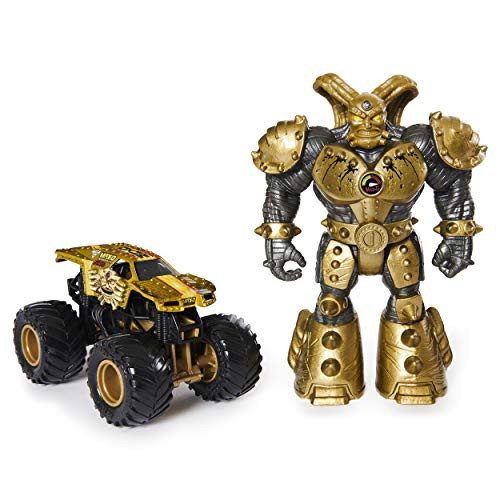 Monster Jam, Official Max-D 1:64 Scale Monster Truck and 5-inch Maximus Creatures Action Figure (Metallic Gold)