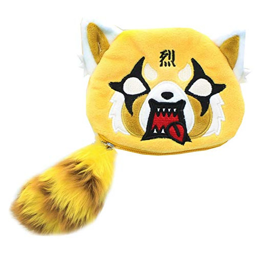 GUND Sanrio Aggretsuko Face Pouch with Tail Zipper Plush Red Panda Netflix Original