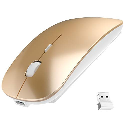 Rechargeable Wireless Mouse,3 Adjustable DPI ?Less Noise,2.4G Slim Silent Click Wireless Optical Mice, Portable Mobile Wireless Mouse for Notebook, PC, Laptop, Computer, (Gold)
