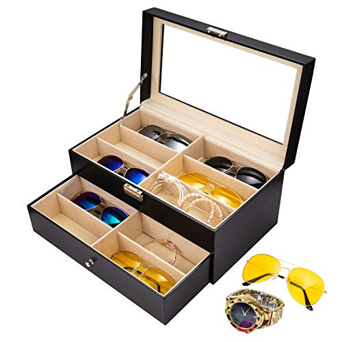 APL Display Sunglasses Organizer for Women Men, 12 Slot Sunglasses Case Organizer, Multi Glasses Case Display Eyeglasses Storage Box, Sunglasses Storage Jewelry Watch Collection Case