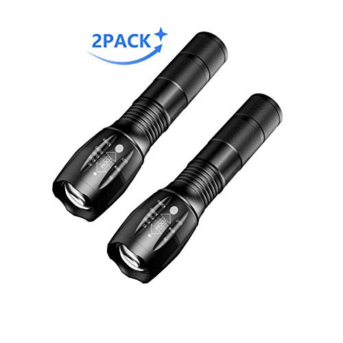 LED Rechargeable Tactical Flashlight - High Lumen Portable Water Resistant Torch Light, Zoomable, 5 Modes, Handheld Light - Best Camping, Outdoor, Emergency, Everyday Flashlights (2 Pack)