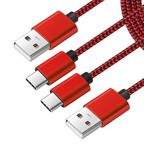 USB C Charger Cable,3A Fast Charge,2PACK 6FT,Nylon,Charging Cord for Samsung Galaxy S10e S10 S9 Plus Note 10 9 A10e A50 A80 A20,LG Stylo 5 4 V30 V35 V40 V50 G6 G5 G7 G8 ThinQ,Google Pixel 3a 3 XL Red