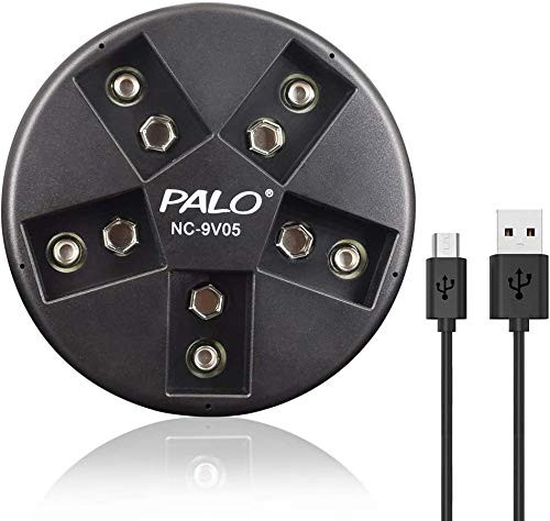 PALO 9V Battery Charger for NiMH Lithium Li-ion 9V Rechargeable Batteries, 9V Cells Battery Charger,5 Slot 9V Fast Charger 2A Input for Smoke Detector?Only Charger?