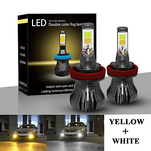 H8/H9/H11 LED Fog Lights LED Bulbs,Dual Color Super Bright Replacement for Car DRL 3000K Yellow -6000K White (2Pcs) - 1 Yr Warranty (H8/H9/H11)