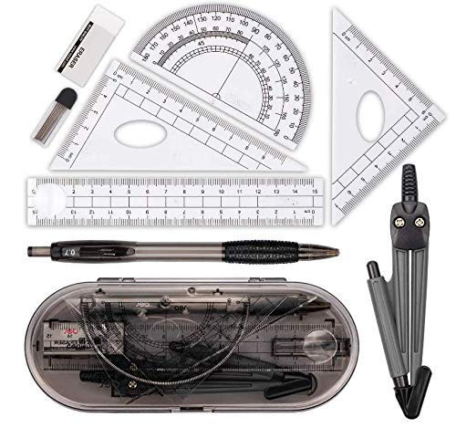 Compass Set, Anlising Math School Set Geometry Compass Set Math Geometry Kit Set 8 Pieces Student Supplies Drawing Compass Protractor, Rulers, Pencil Lead Refills, Pencil, Eraser for Students