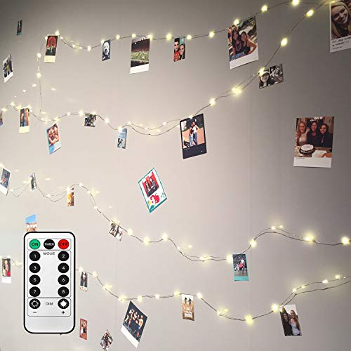 Photo Clip String Lights 33Ft - 100 LED Fairy String Lights with 50 Clear Clips, 8 Mode Photo Hanging Clips String with Remote Control, Photo String Lights with Clips for Dorm Bedroom Wall Decorations