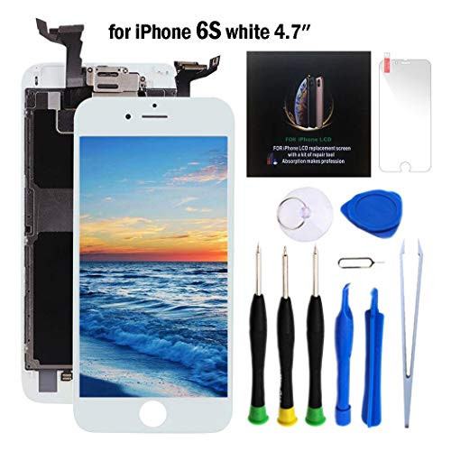 for iPhone 6S Screen Replacement Kit White 4.7" LCD Display iPhone 6S Replacement Touch Digitizer Screen Full Assembly with Front Camera+ Earpiece+ Pro Repair Tools Kit+ Screen Protector (White)