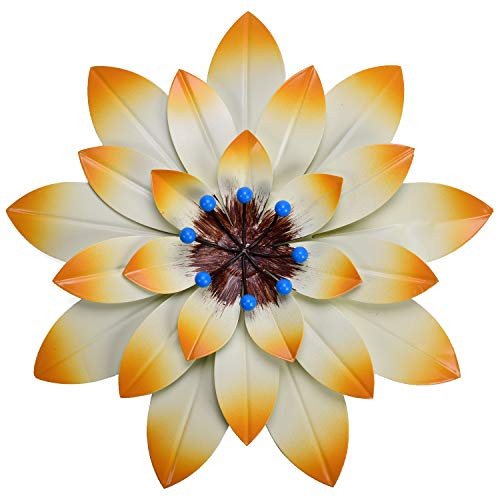 Yeahome Metal Flower Wall Decor - 11.5'' Wall Art Decorations Hanging for Bedroom, Living Room, Bathroom - Boho Office/Home Decor, Handmade Gift for Indoor or Outdoor (Buttermilk & Yellow Gold)
