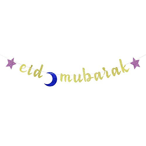 Glitter Eid Mubarak Banner - Hajj Mubarak Decoration - Ramadan Party Decorations Supplies - Muslim Islam Bunting Sign Glitter Eid Mubarak Banner - Hajj Mubarak Decoration - Ramadan Party Decorations Supplies - Muslim Islam Bunting Sign