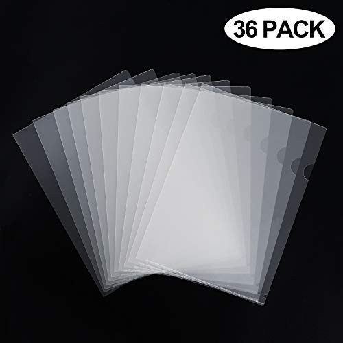 INFUN 36 Pack Plastic Clear Document Folder,Letter/ A4 Size Transparent L-Type Plastic Folder Copy Safe Project Pockets for School Office