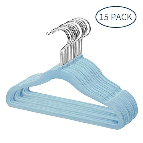 ManGotree Kids Velvet Clothes Hangers, Baby Childrens Hangers for Clothes Space Saving Non-Slip 15Pack (Blue)