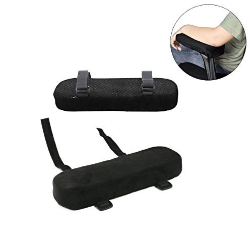 Chair Armrest Pads, 2 Pack Office Arm Chair Covers with Memory Foam Elbow Pillow, for Forearm Pressure Relief, Use in Office Chairs, Wheelchair, Comfy Gaming Chair (Black)