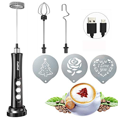 Milk Frother Handheld, Dallfoll Electric Foam Maker for Coffee Lattes, USB Rechargeable Drink Mixer with 3 Whisks for Bulletproof Coffee, Cappuccino, Matcha, Hot Chocolate Milk Frother Handheld, Dallfoll Electric Foam Maker for Coffee Lattes, USB Rechargeable Drink Mixer with 3 Whisks for Bulletproof Coffee, Cappuccino, Matcha, Hot Chocolate