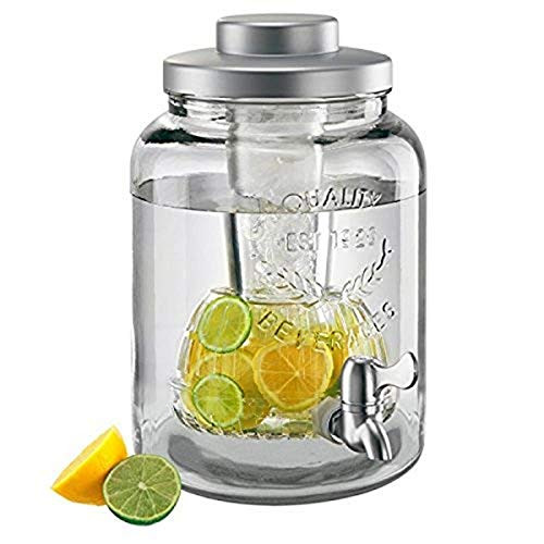 Artland Mason ware Beverage Jar With Chiller & Infuser, 2 gallon, Clear
