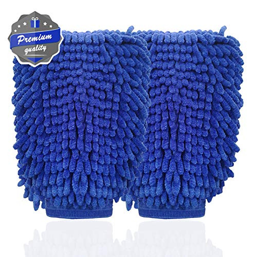 Utiliko Car Wash Mitt Clean Glove Premium Microfiber Chenille Scratch-Free Extra Large Size (8 x 11 in.) (Pack of 2)