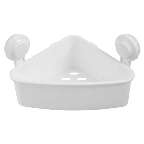 HALOLOK Corner Shower Caddy Suction Cup No Drilling Removable Corner Shower Shelf 1 Second Installation White Plastic Shower Basket for Bathroom & Kitchen