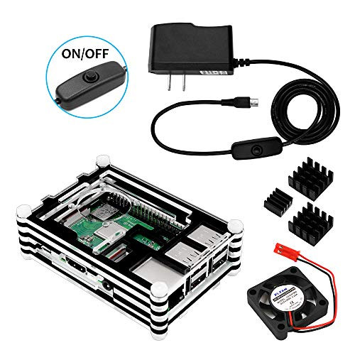 LAFVIN Raspberry Pi 3 B+ Case with Fan,3× Heatsinks,5V 2.5A Power Supply with On/Off Switch,Compatible with Raspberry Pi 3 Model B, Raspberry Pi 2 Model B