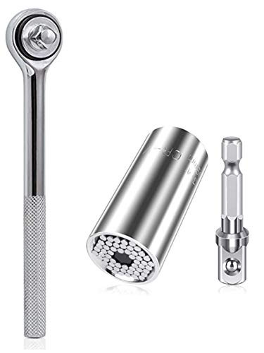 AIYUN Universal Socket - 3pcs set 1/4"-3/4" (7mm to19mm) Ratchet Universal Socket Set with Ratchet Wrench and Wrench Power Drill Adapter