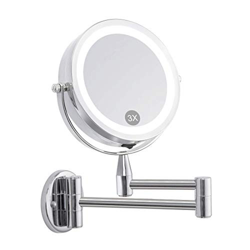 FIRMLOC Wall Mounted LED Magnifying Mirror 5X Makeup 6" Lighted Double Side 360 Degree Vanity Magnification Swivel Extendable Mirror FIRMLOC Wall Mounted LED Magnifying Mirror 5X Makeup 6" Lighted Double Side 360 Degree Vanity Magnification Swivel Extendable Mirror