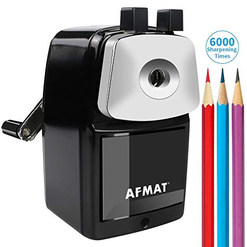 AFMAT Pencil Sharpener Manual, Metal School Pencil Sharpener, Heavy Duty Pencil Sharpener for Classroom, Sharpen 6000 Times, Helical Steel Blade, Not Easy to Break, for School/Home/Office, Black
