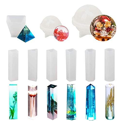 Resin Molds 13 Pcs Silicone Molds Resin Epoxy Resin Casting Art Molds for DIY Cup Pen Soap Candle Holder Ashtray Flower Pot Coaster Pendant Cylinder Cuboid Hexagon Round Molds