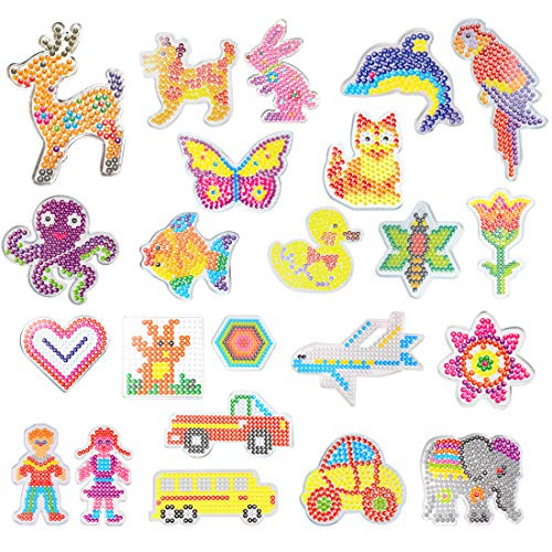 23 Pieces 5 mm Fuse Beads Boards Clear Plastic Pegboards with 23 Pieces Colorful Cards Template Bead Board for Kids Craft