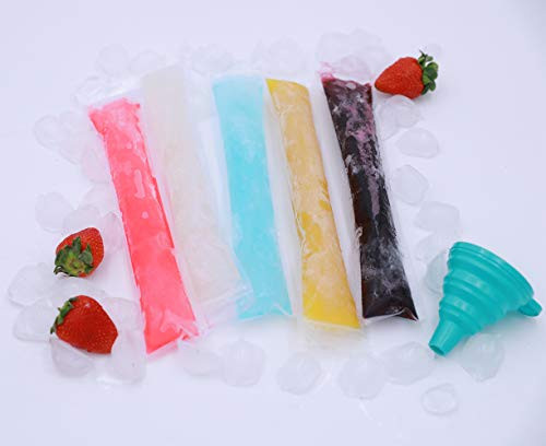 Topfunyy 100 pcs Ice Popsicle Molds Bags, 2" x 11" DIY Zip-Top Disposable Ice Pop Mold Bags for Yogurt, Ice Candy, Otter Pops or Freeze Pops with Free Funnel