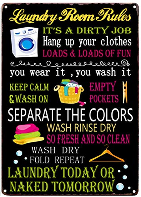 PXIYOU Laundry Room Rules Vintage Metal Sign Farmhouse Washroom Signs Country Home Decor Bathroom Wall Plaque 2 Pieces 8" X 12"