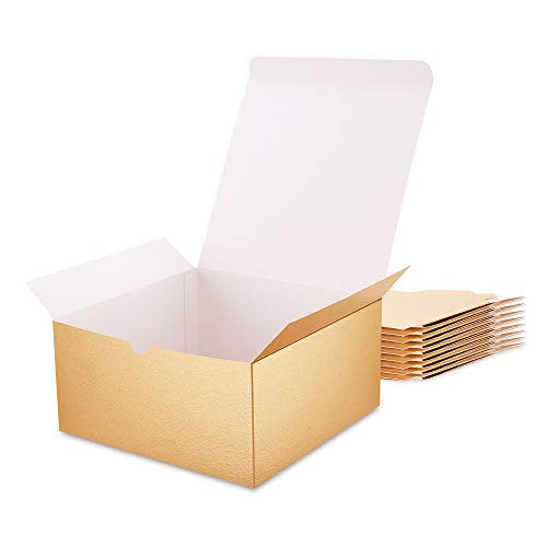 MALICPLUS 10 Gold Gift Boxes 8x8x4 Inches Premium Gift Boxes Bridesmaid Proposal Boxes, Paper Gift Boxes with Lids for Light Weight Gifts,Cupcake Boxes, Embossing Gold